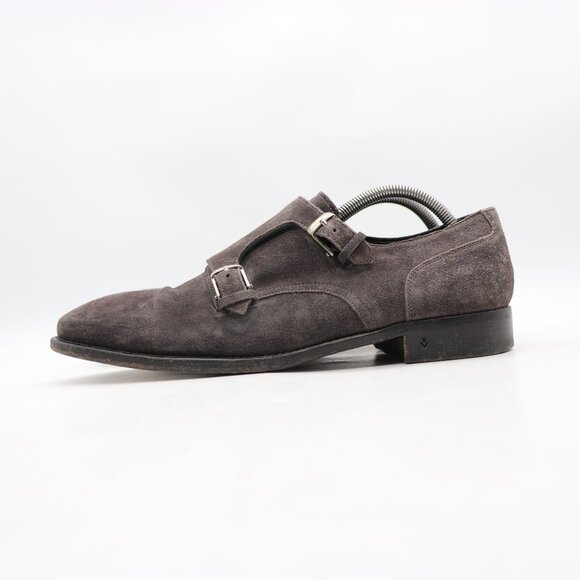 John Varvatos Men\'s Size UK 10 Gray Suede Double Monk Strap Hand made Italy main image 5